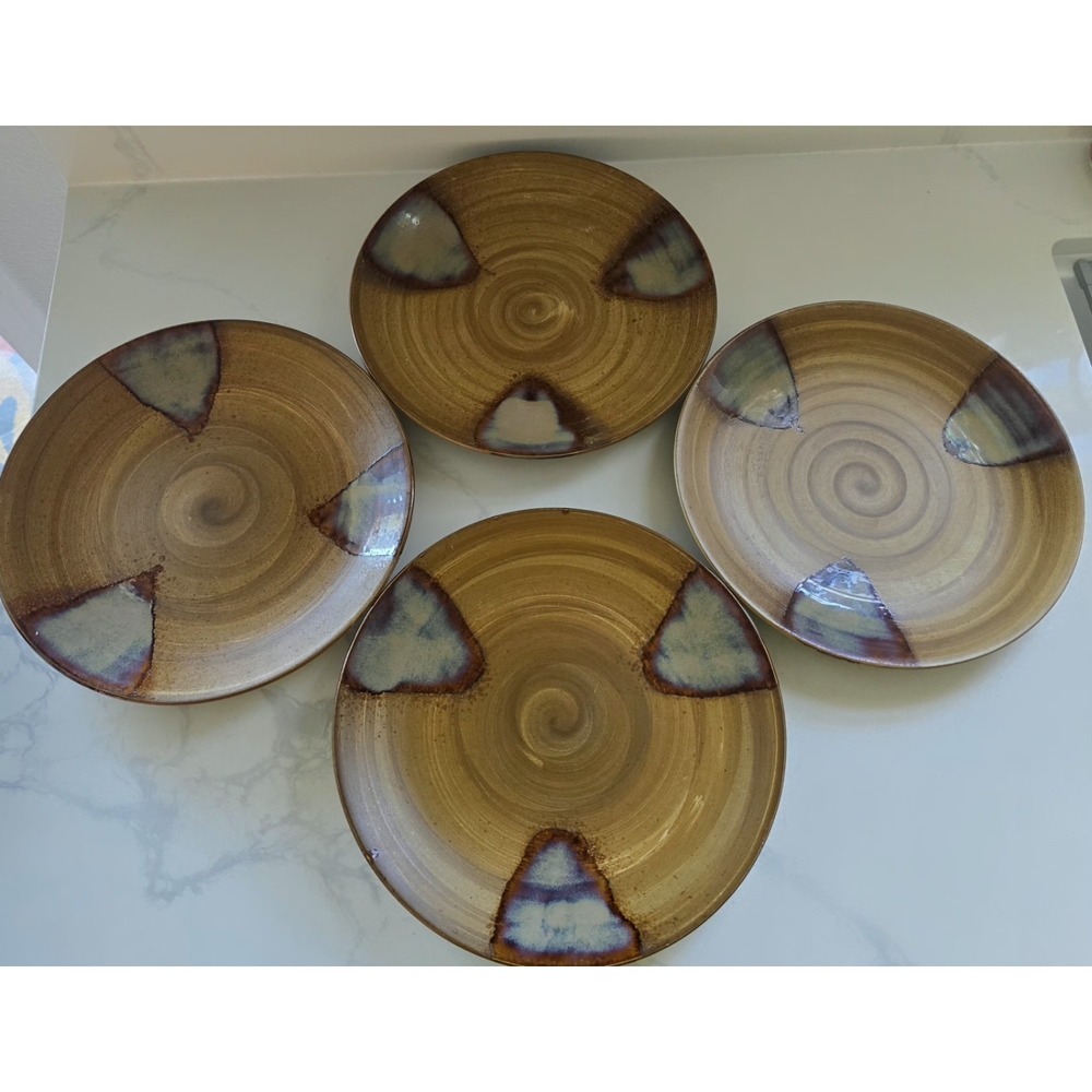 2001 Disc Sango Splash 4951 Dinner Plates Set Of 4 Stoneware Brown Drip